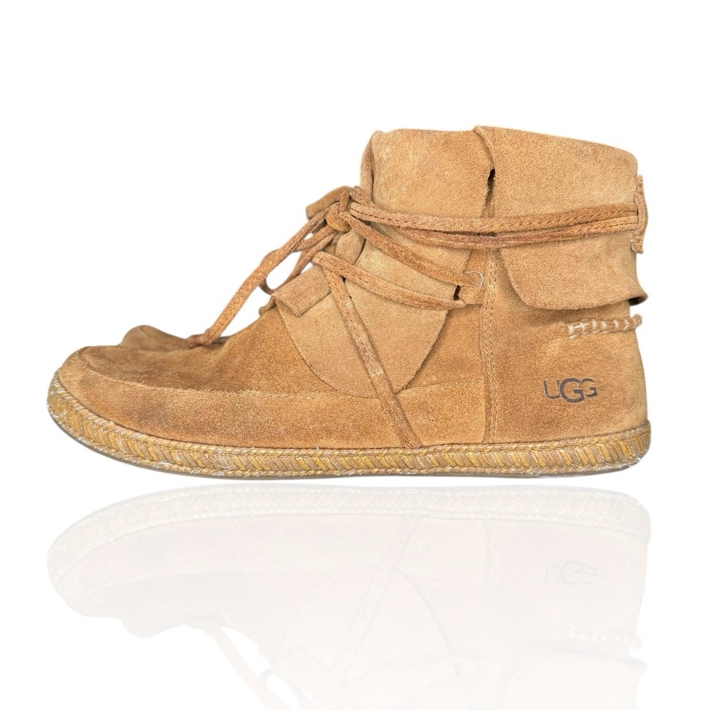 UGG Reid Moc‎ Womens 8 Moccasin Booties Chestnut Brown Suede Ankle Boots